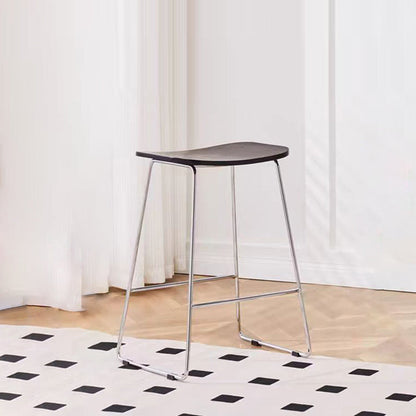 Contemporary Scandinavian Wood Iron Rectangular Bar Stool Armless For Dining Room & Kitchen