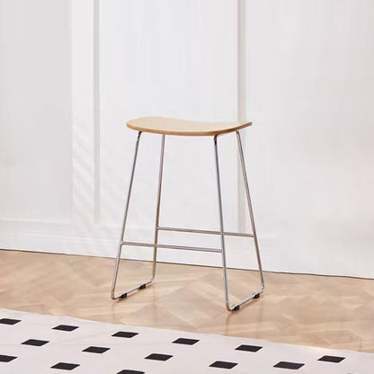 Contemporary Scandinavian Wood Iron Rectangular Bar Stool Armless For Dining Room & Kitchen