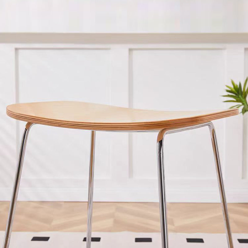 Contemporary Scandinavian Wood Iron Rectangular Bar Stool Armless For Dining Room & Kitchen