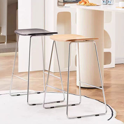 Contemporary Scandinavian Wood Iron Rectangular Bar Stool Armless For Dining Room & Kitchen