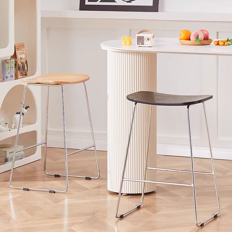 Contemporary Scandinavian Wood Iron Rectangular Bar Stool Armless For Dining Room & Kitchen