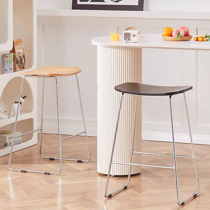 Contemporary Scandinavian Wood Iron Rectangular Bar Stool Armless For Dining Room & Kitchen