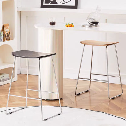 Contemporary Scandinavian Wood Iron Rectangular Bar Stool Armless For Dining Room & Kitchen