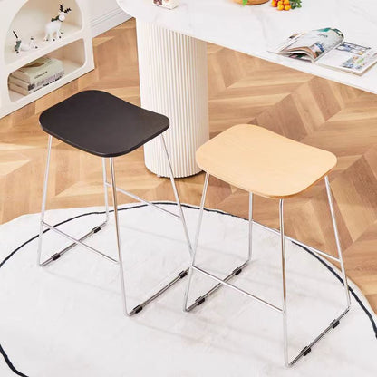 Contemporary Scandinavian Wood Iron Rectangular Bar Stool Armless For Dining Room & Kitchen