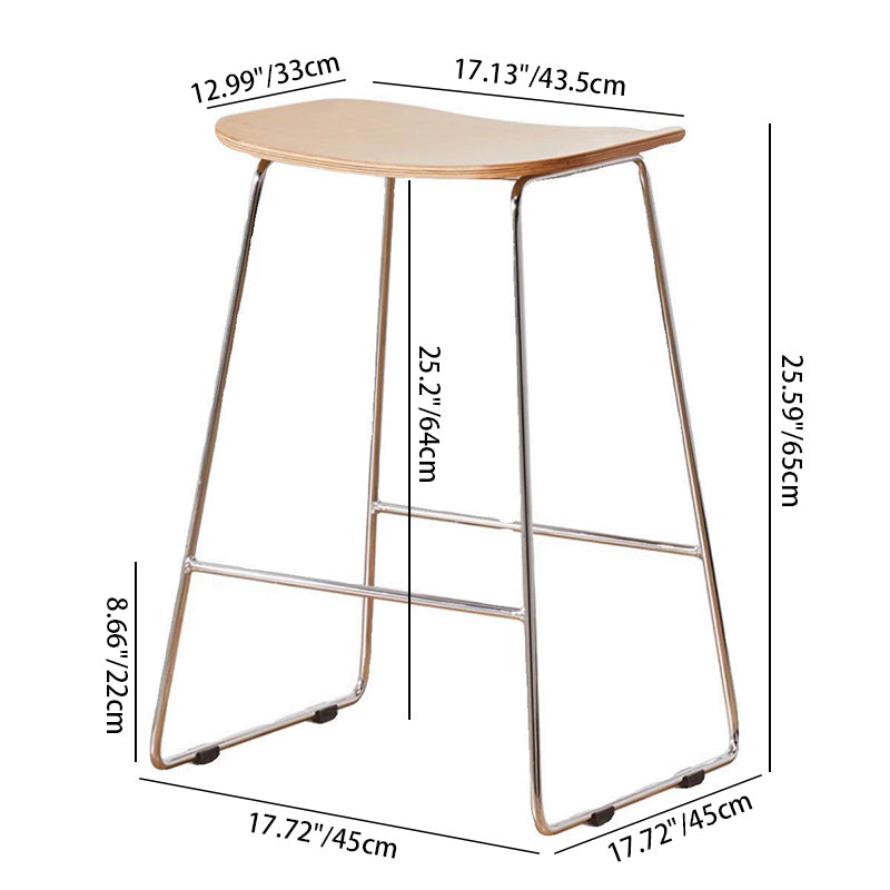 Contemporary Scandinavian Wood Iron Rectangular Bar Stool Armless For Dining Room & Kitchen