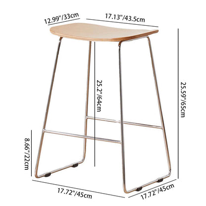 Contemporary Scandinavian Wood Iron Rectangular Bar Stool Armless For Dining Room & Kitchen