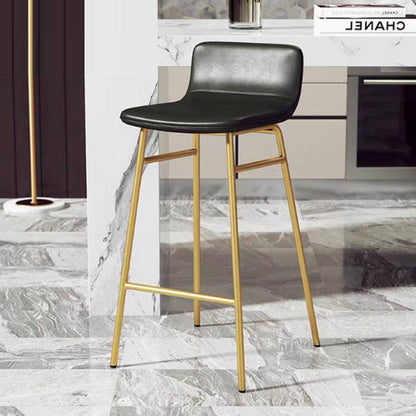 Contemporary Scandinavian Iron PU Leather Square Bar Stool Backrest Armless For Dining Room & Kitchen