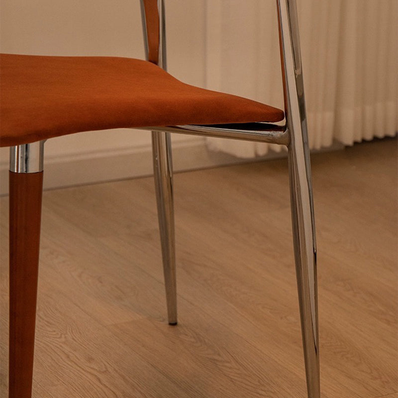 Contemporary Scandinavian Wood Iron Velvet Square Dining Chair Backrest Armless For Dining Room & Kitchen