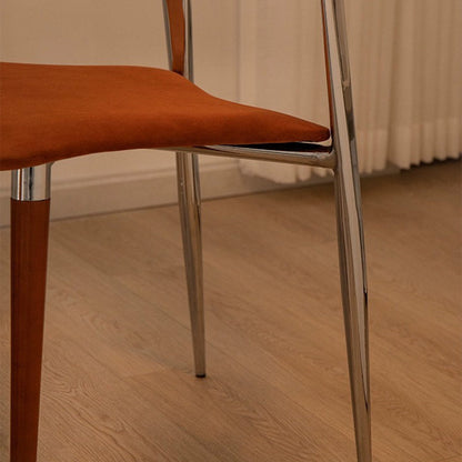 Contemporary Scandinavian Wood Iron Velvet Square Dining Chair Backrest Armless For Dining Room & Kitchen