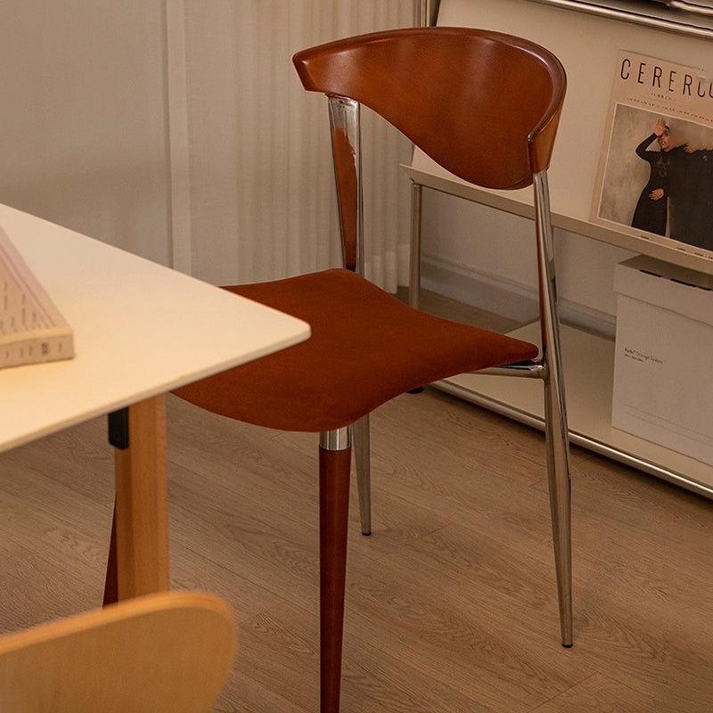 Contemporary Scandinavian Wood Iron Velvet Square Dining Chair Backrest Armless For Dining Room & Kitchen