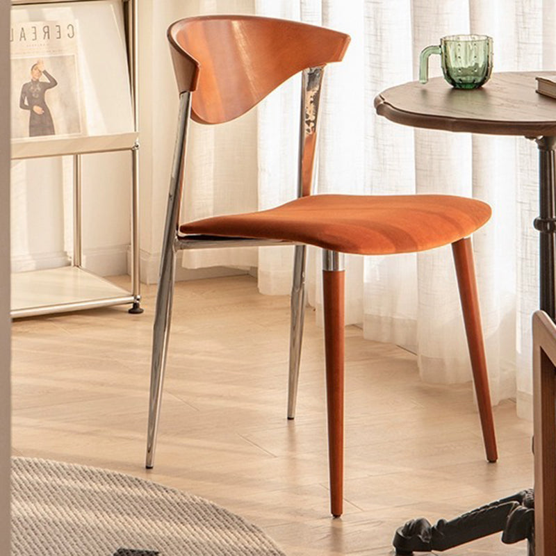 Contemporary Scandinavian Wood Iron Velvet Square Dining Chair Backrest Armless For Dining Room & Kitchen