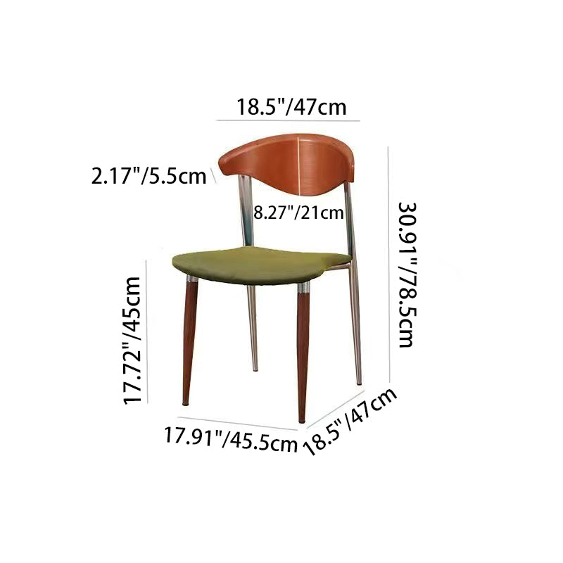 Contemporary Scandinavian Wood Iron Velvet Square Dining Chair Backrest Armless For Dining Room & Kitchen