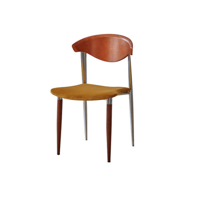 Contemporary Scandinavian Wood Iron Velvet Square Dining Chair Backrest Armless For Dining Room & Kitchen