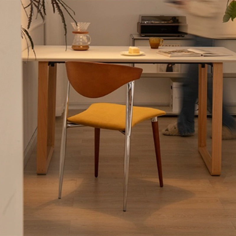 Contemporary Scandinavian Wood Iron Velvet Square Dining Chair Backrest Armless For Dining Room & Kitchen