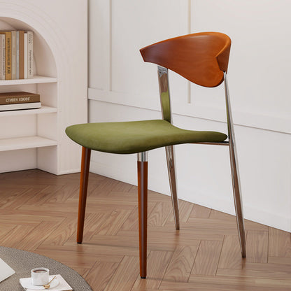 Contemporary Scandinavian Wood Iron Velvet Square Dining Chair Backrest Armless For Dining Room & Kitchen