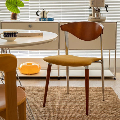 Contemporary Scandinavian Wood Iron Velvet Square Dining Chair Backrest Armless For Dining Room & Kitchen