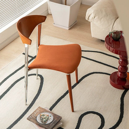 Contemporary Scandinavian Wood Iron Velvet Square Dining Chair Backrest Armless For Dining Room & Kitchen