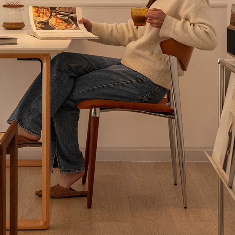 Contemporary Scandinavian Wood Iron Velvet Square Dining Chair Backrest Armless For Dining Room & Kitchen