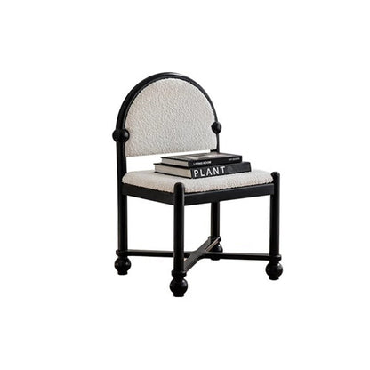 Traditional French Ash Wood Lambswool Sponge Square Vanity Stool Backrest Armless For Bedroom