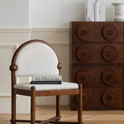 Traditional French Ash Wood Lambswool Sponge Square Vanity Stool Backrest Armless For Bedroom