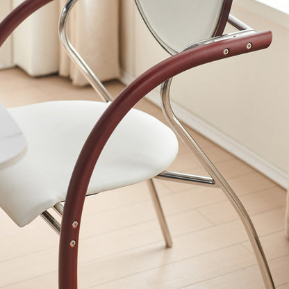 Contemporary Scandinavian Half Round Curved Arc Microfiber Leather Solid Wood Stainless Steel Metal Dining Chair Backrest Arm For Dining Room