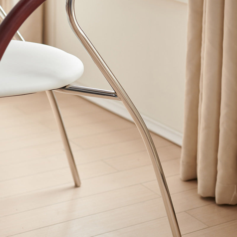 Contemporary Scandinavian Half Round Curved Arc Microfiber Leather Solid Wood Stainless Steel Metal Dining Chair Backrest Arm For Dining Room