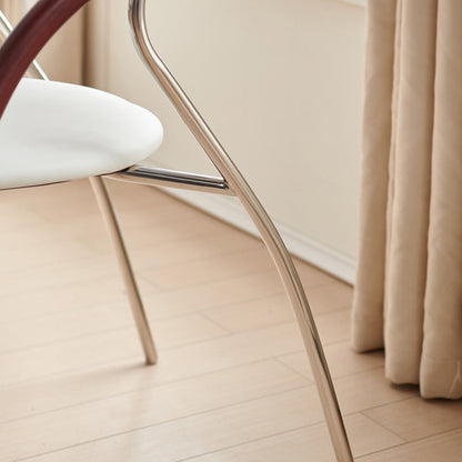 Contemporary Scandinavian Half Round Curved Arc Microfiber Leather Solid Wood Stainless Steel Metal Dining Chair Backrest Arm For Dining Room