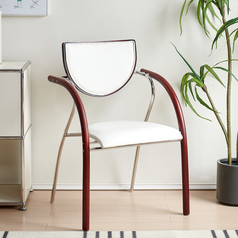 Contemporary Scandinavian Half Round Curved Arc Microfiber Leather Solid Wood Stainless Steel Metal Dining Chair Backrest Arm For Dining Room
