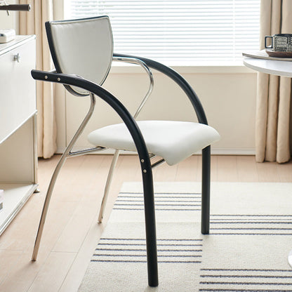 Contemporary Scandinavian Half Round Curved Arc Microfiber Leather Solid Wood Stainless Steel Metal Dining Chair Backrest Arm For Dining Room