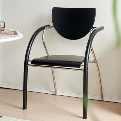 Contemporary Scandinavian Half Round Curved Arc Microfiber Leather Solid Wood Stainless Steel Metal Dining Chair Backrest Arm For Dining Room