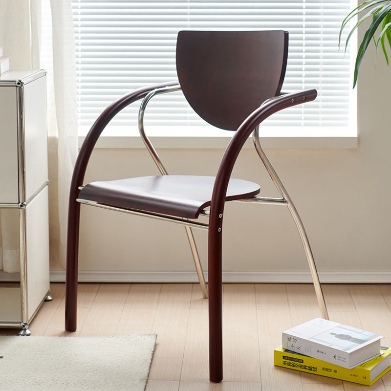 Contemporary Scandinavian Half Round Curved Arc Microfiber Leather Solid Wood Stainless Steel Metal Dining Chair Backrest Arm For Dining Room