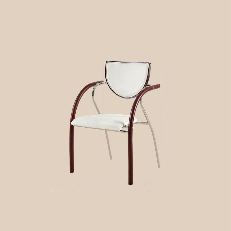 Contemporary Scandinavian Half Round Curved Arc Microfiber Leather Solid Wood Stainless Steel Metal Dining Chair Backrest Arm For Dining Room