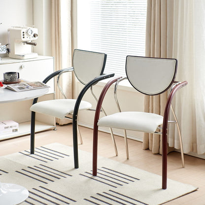 Contemporary Scandinavian Half Round Curved Arc Microfiber Leather Solid Wood Stainless Steel Metal Dining Chair Backrest Arm For Dining Room