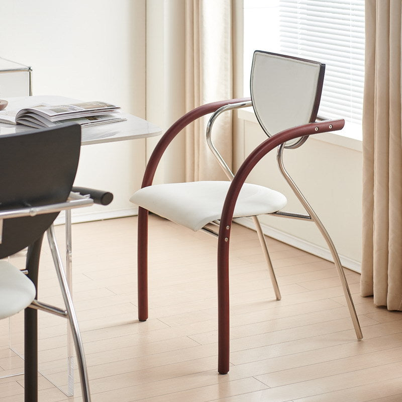 Contemporary Scandinavian Half Round Curved Arc Microfiber Leather Solid Wood Stainless Steel Metal Dining Chair Backrest Arm For Dining Room
