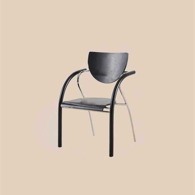 Contemporary Scandinavian Half Round Curved Arc Microfiber Leather Solid Wood Stainless Steel Metal Dining Chair Backrest Arm For Dining Room