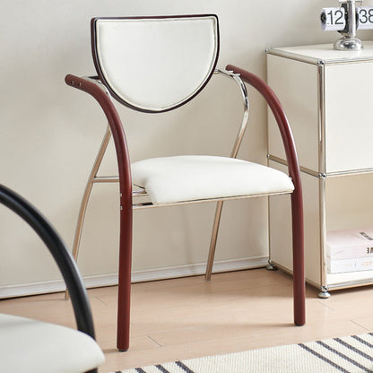 Contemporary Scandinavian Half Round Curved Arc Microfiber Leather Solid Wood Stainless Steel Metal Dining Chair Backrest Arm For Dining Room
