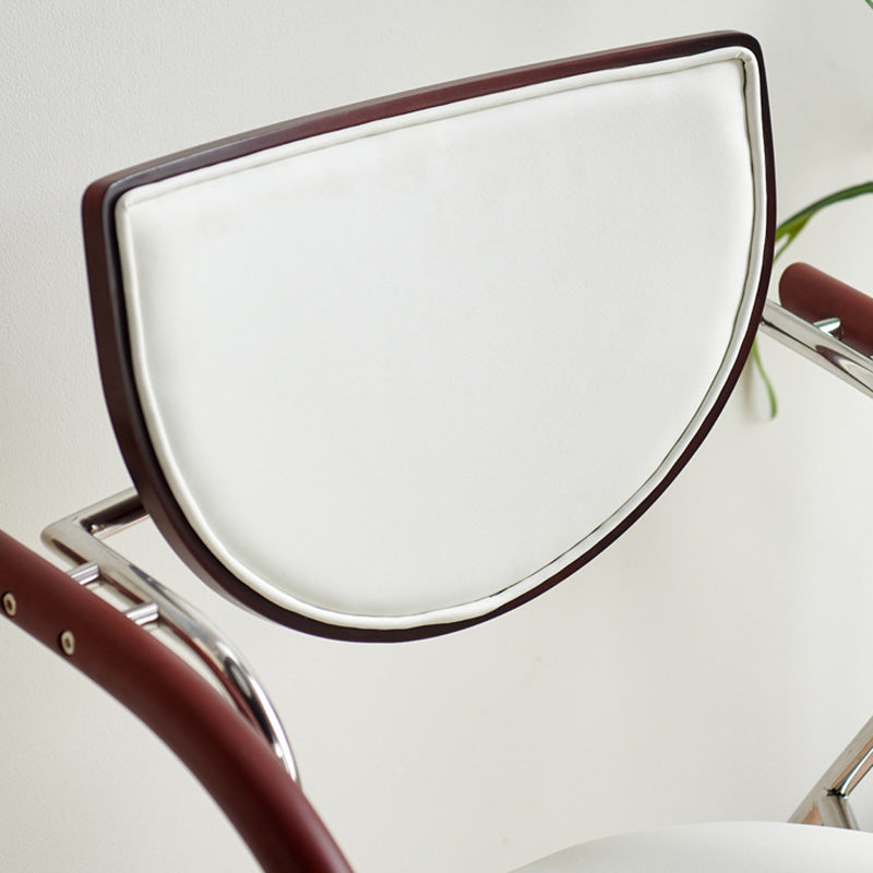 Contemporary Scandinavian Half Round Curved Arc Microfiber Leather Solid Wood Stainless Steel Metal Dining Chair Backrest Arm For Dining Room