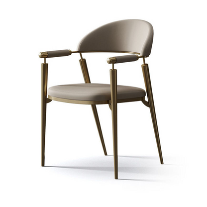 Modern Luxury Square Half Round Cylinder Faux Leather Stainless Steel Dining Chair Backrest Arm For Dining Room