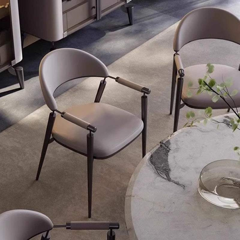 Modern Luxury Square Half Round Cylinder Faux Leather Stainless Steel Dining Chair Backrest Arm For Dining Room