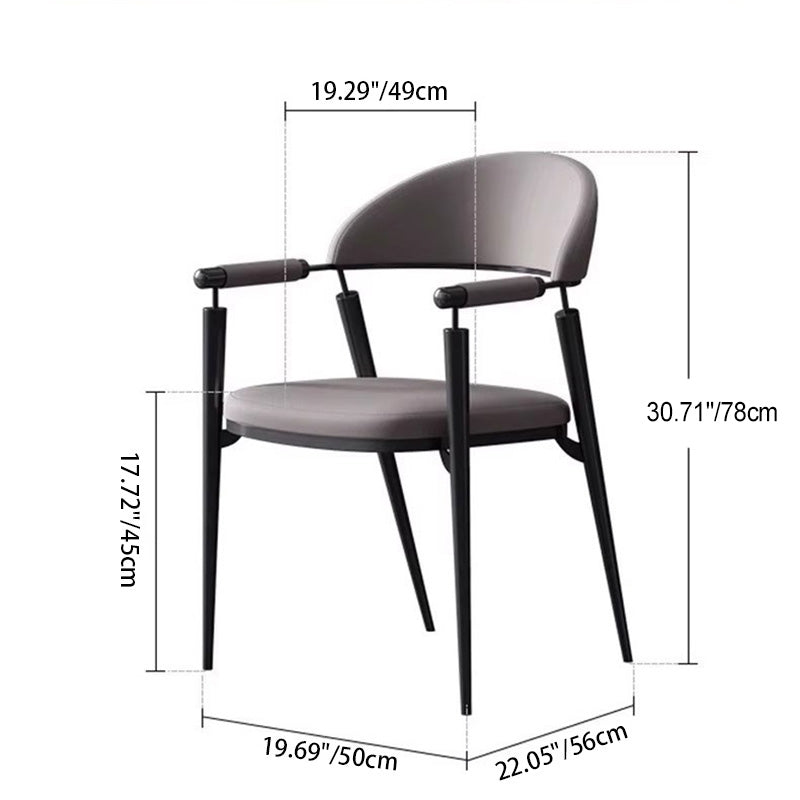 Modern Luxury Square Half Round Cylinder Faux Leather Stainless Steel Dining Chair Backrest Arm For Dining Room
