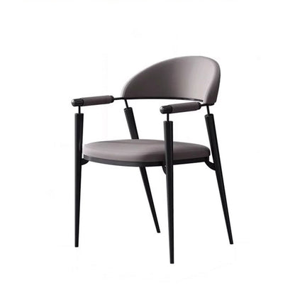 Modern Luxury Square Half Round Cylinder Faux Leather Stainless Steel Dining Chair Backrest Arm For Dining Room