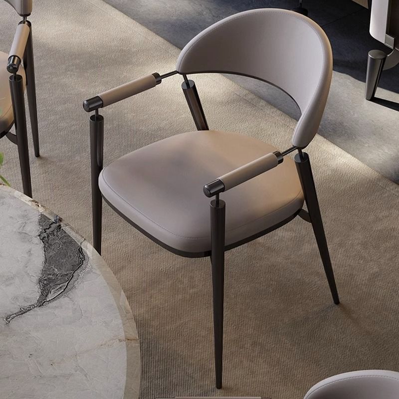 Modern Luxury Square Half Round Cylinder Faux Leather Stainless Steel Dining Chair Backrest Arm For Dining Room