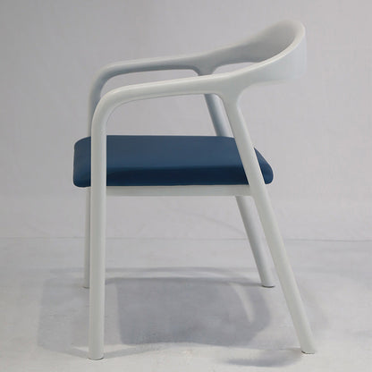 Traditional Chinese Curved Square Leather Solid Wood Dining Chair Backrest Arm For Dining Room