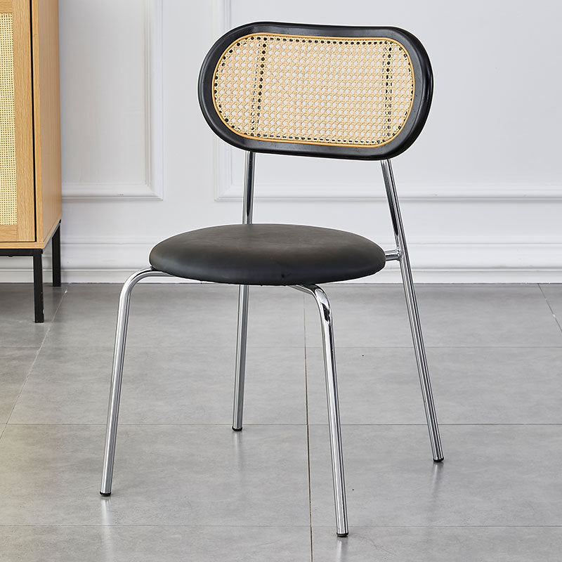 Modern Minimalist Oval Round Artificial Leather Metal Dining Chair Backrest For Dining Room