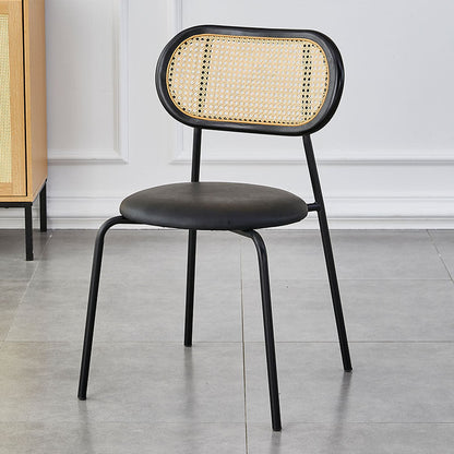 Modern Minimalist Oval Round Artificial Leather Metal Dining Chair Backrest For Dining Room