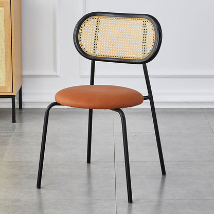 Modern Minimalist Oval Round Artificial Leather Metal Dining Chair Backrest For Dining Room