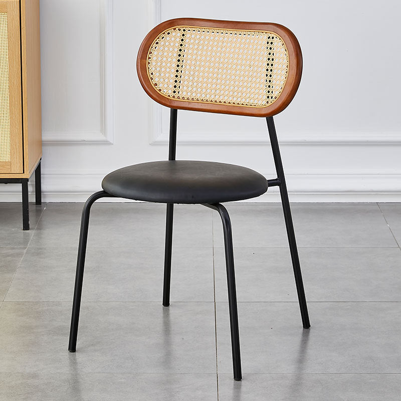 Modern Minimalist Oval Round Artificial Leather Metal Dining Chair Backrest For Dining Room