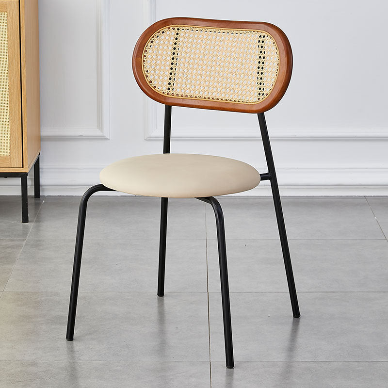 Modern Minimalist Oval Round Artificial Leather Metal Dining Chair Backrest For Dining Room