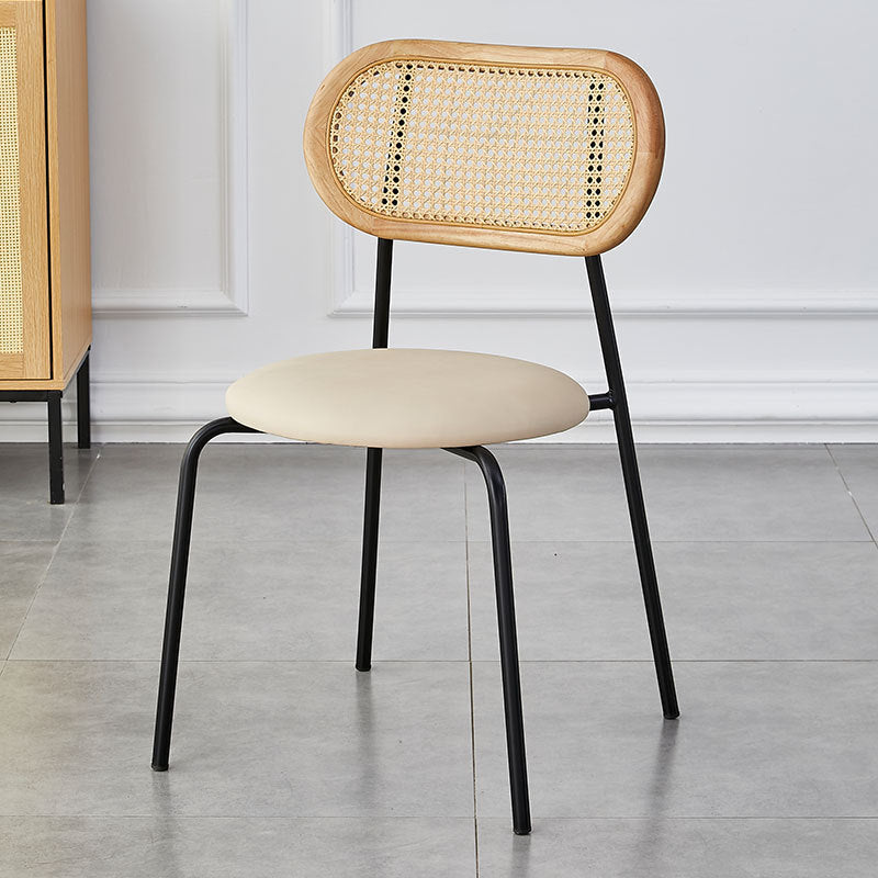 Modern Minimalist Oval Round Artificial Leather Metal Dining Chair Backrest For Dining Room