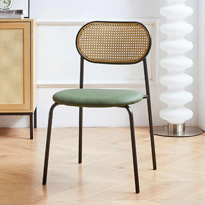 Modern Minimalist Oval Round Artificial Leather Metal Dining Chair Backrest For Dining Room